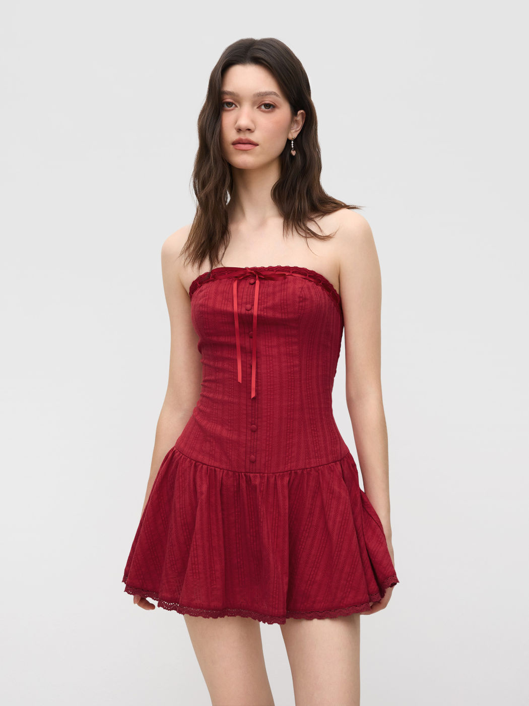 Cotton Knotted Shirred Bandeau Mini Dress