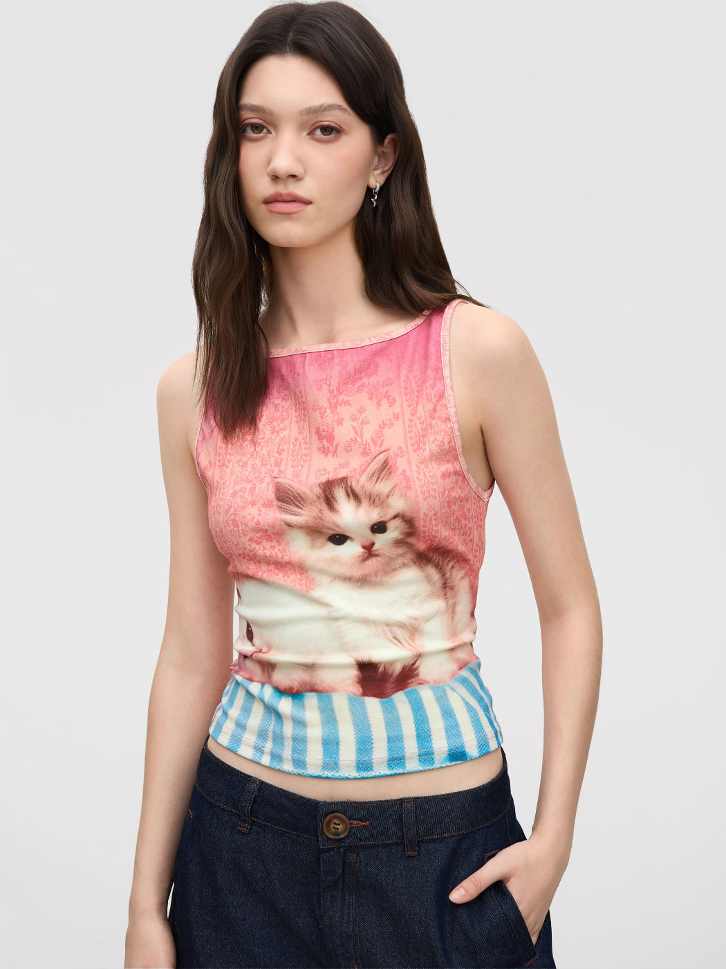 Cotton-blend Kitty Graphic Tank Top