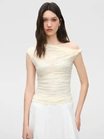 Off-shoulder Lace Ruched Crop Top