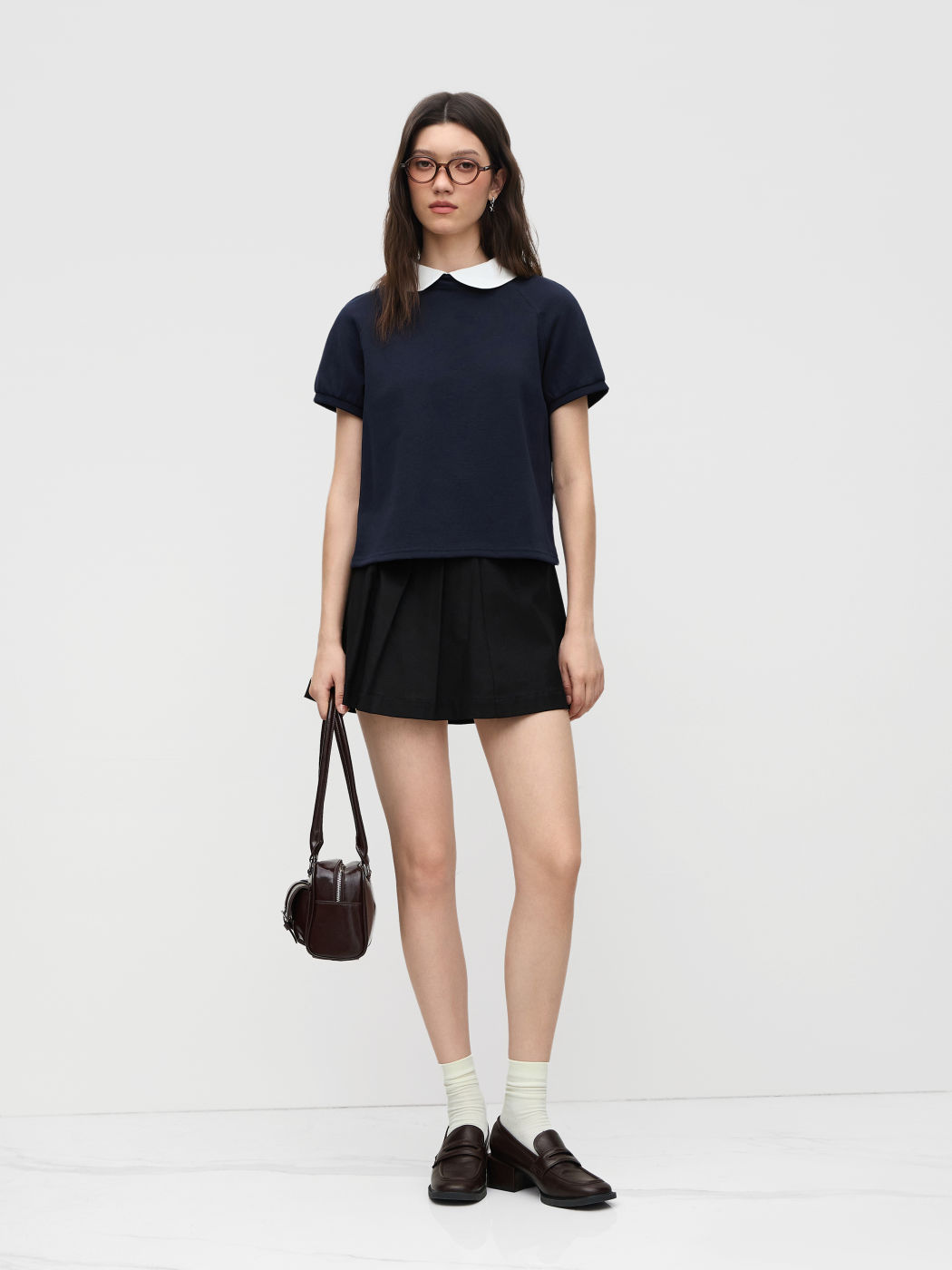 100% Cotton Peter Pan Collar Mid-length Sleeve Oversized Tee