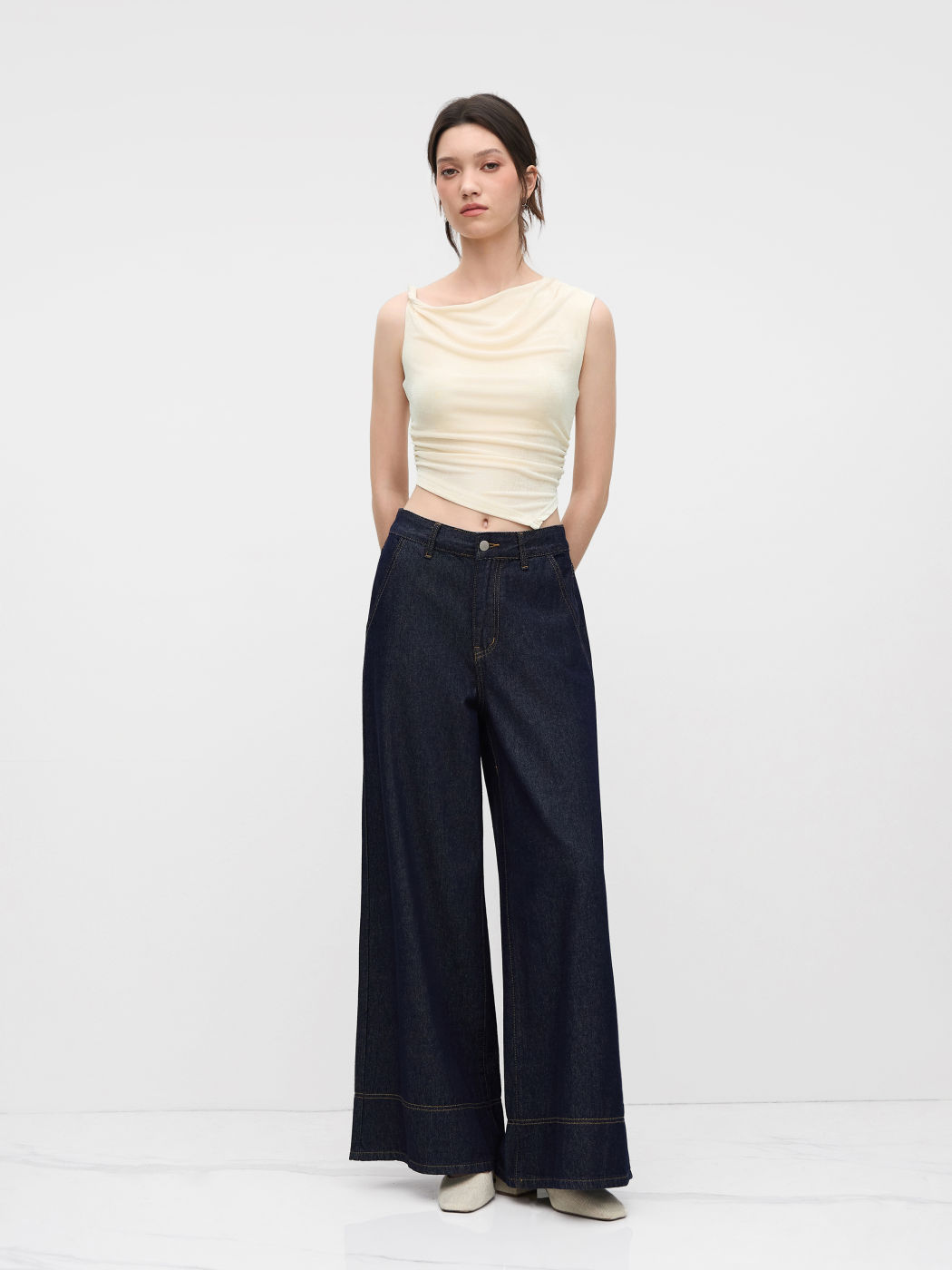 Asymmetrical Neck Ruched Tank Top
