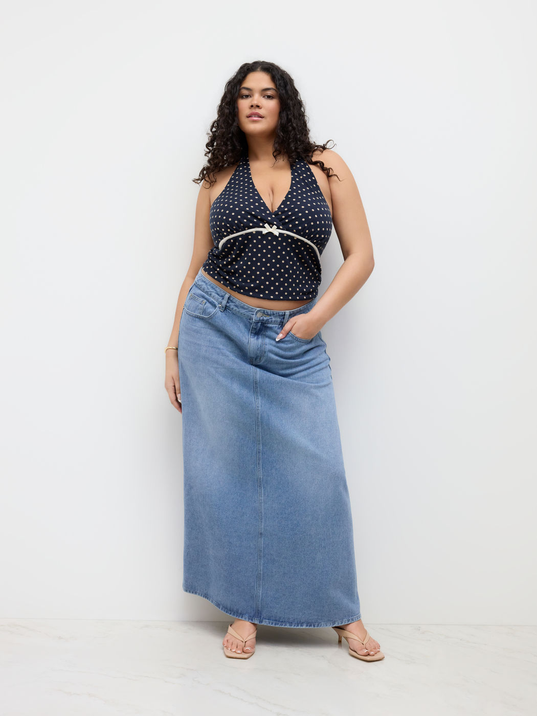 V-neck Halter Polka Dot Bowknot Ruched Tank Top Curve & Plus