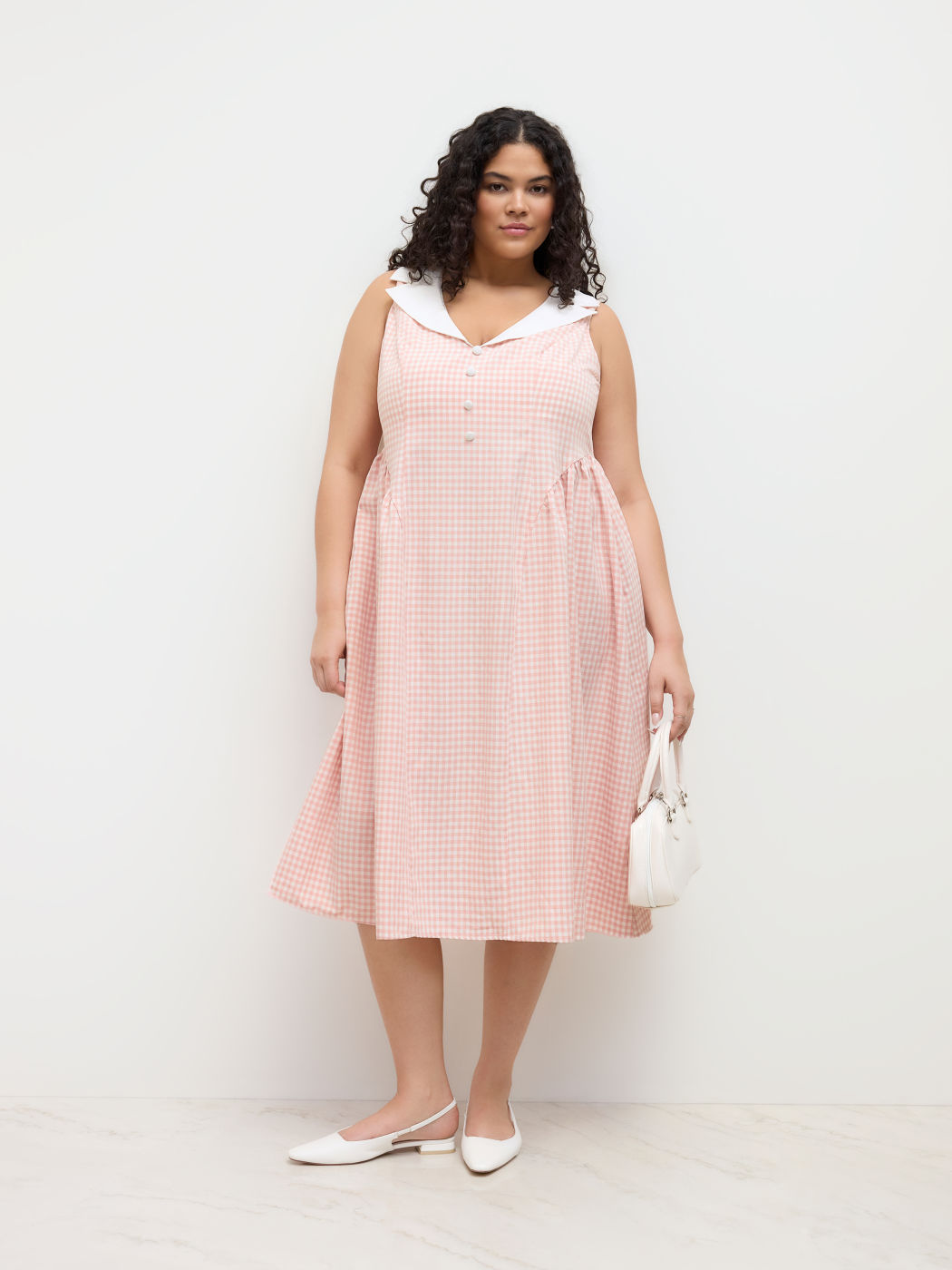Kragen Gingham Rüschen Maxikleid Kurve & Plus