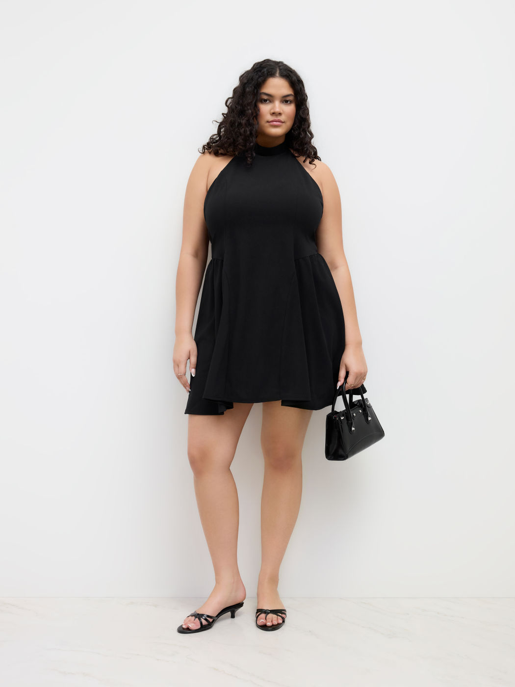 Halter Neckline Knotted Backless Ruffle Mini Dress Curve & Plus