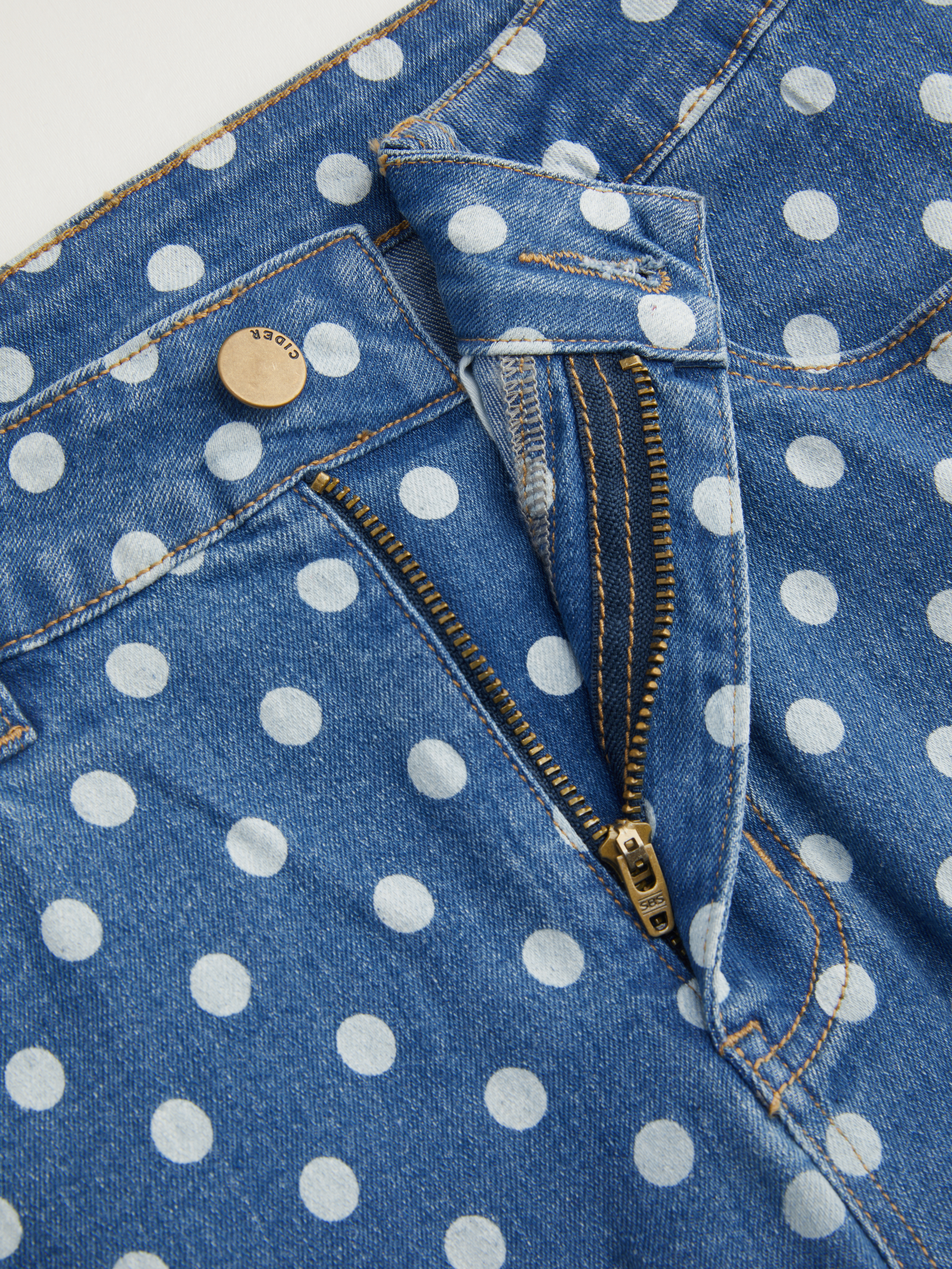 Cider Denim Low Rise Polka Dots Straight Leg Jeans