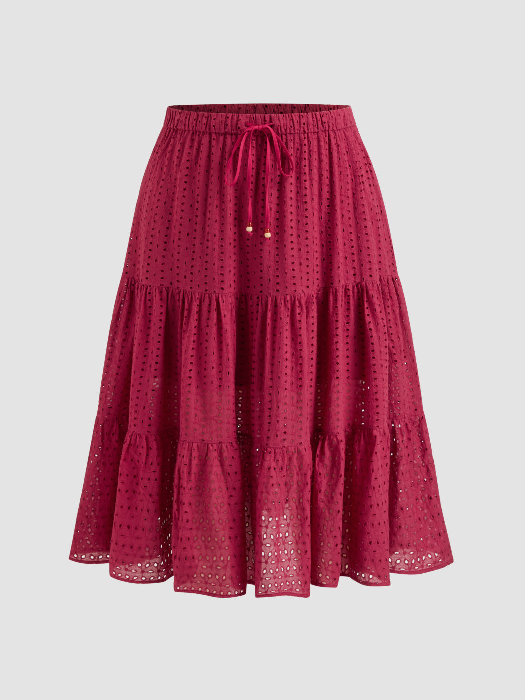 Mid Rise Broderie Anglaise Elastic Waist Tiered Maxi Skirt Curve & Plus