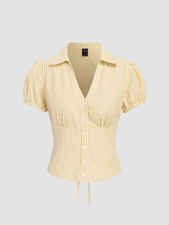 100% Cotton V-neck Broderie Anglaise Bowknot Blouse