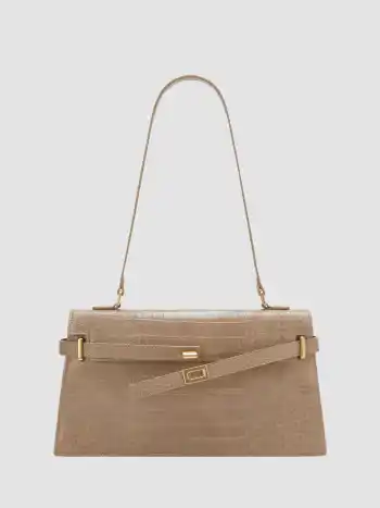 CROCODILE PATTERN BELTED RECTANGLE SHOULDER BAG