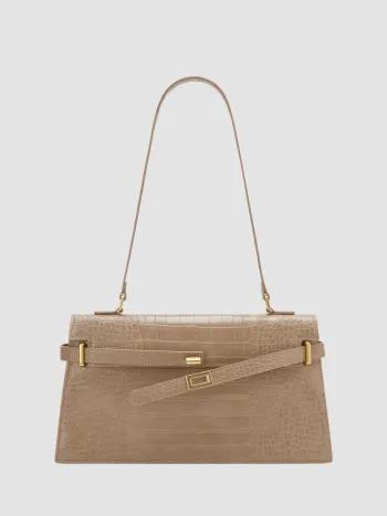 Rechteckige Schultertasche mit Krokodilmuster und Gürtel