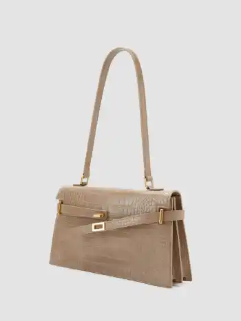 Rechteckige Schultertasche mit Krokodilmuster und Gürtel