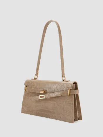 CROCODILE PATTERN BELTED RECTANGLE SHOULDER BAG