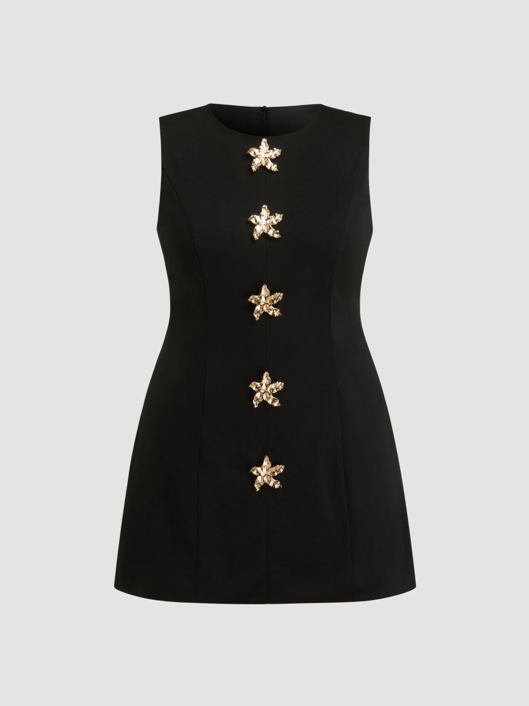 Round Neckline Flower Metal Detail Mini Dress Curve & Plus