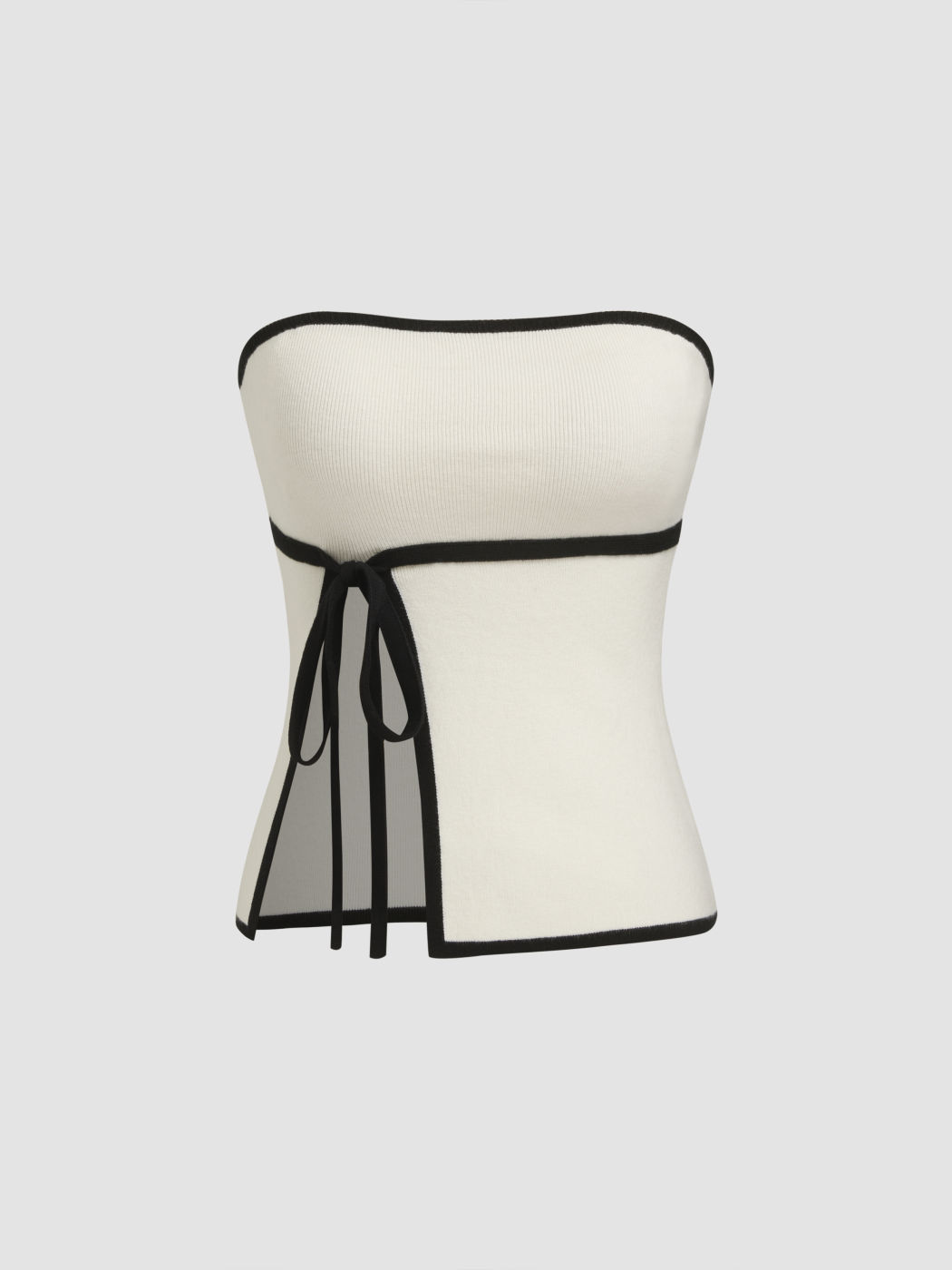 Knit Contrasting Binding Knotted Split Bandeau Top