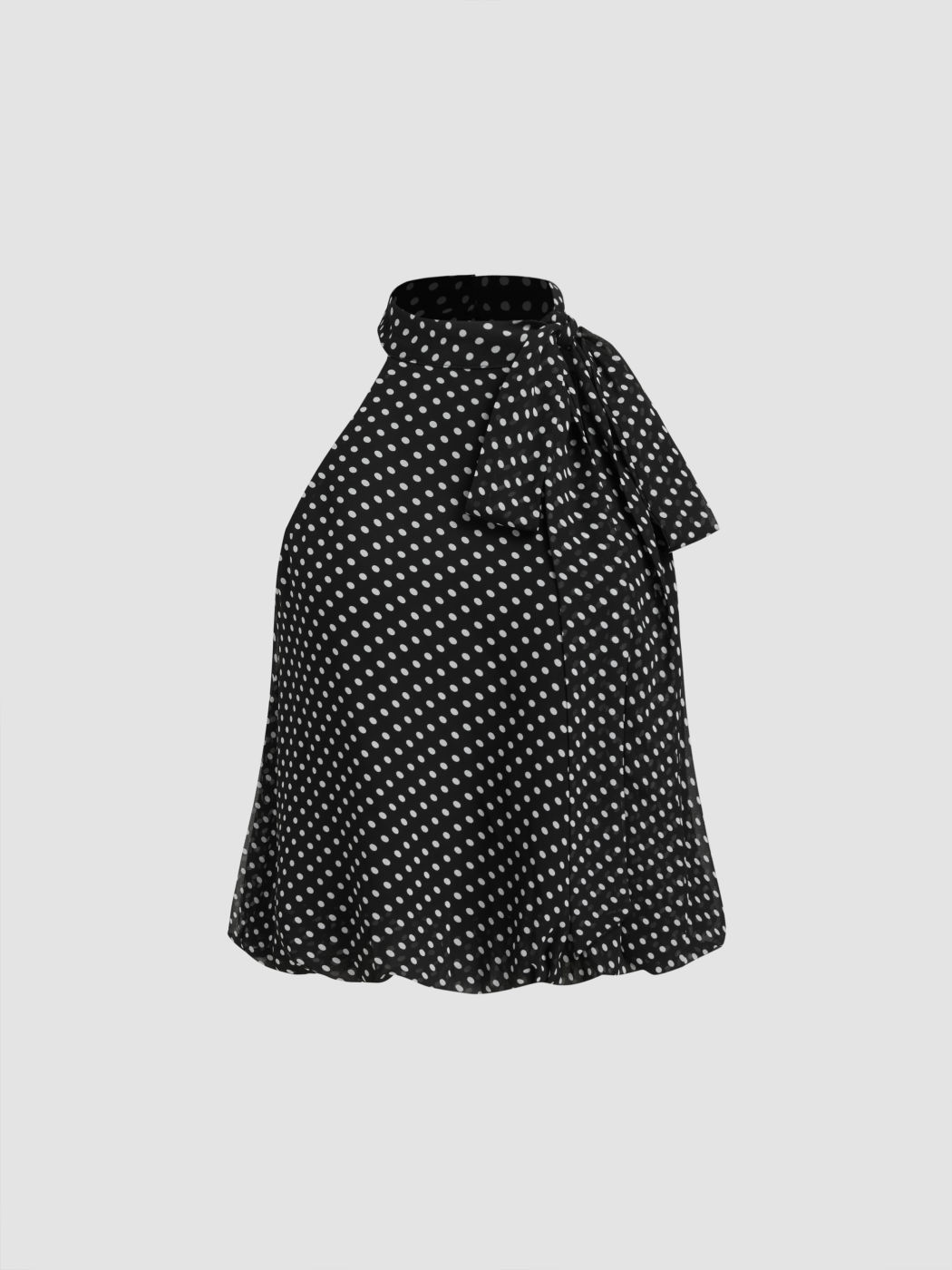 Chiffon-Bluse mit Halterhals, Polkadots und Knoten, Oversize