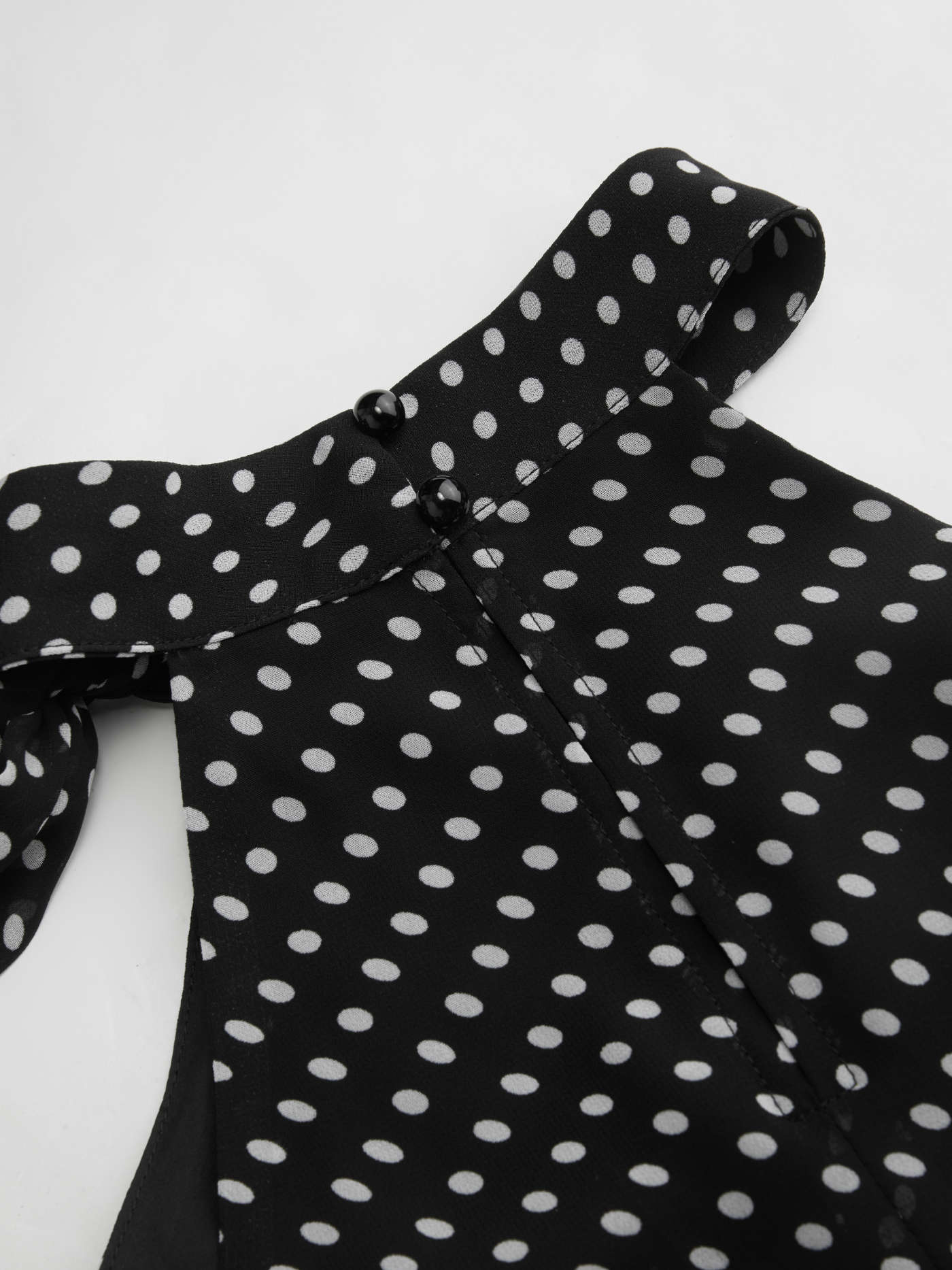 Chiffon Halter Neckline Polka Dot Knotted Oversized  Blouse