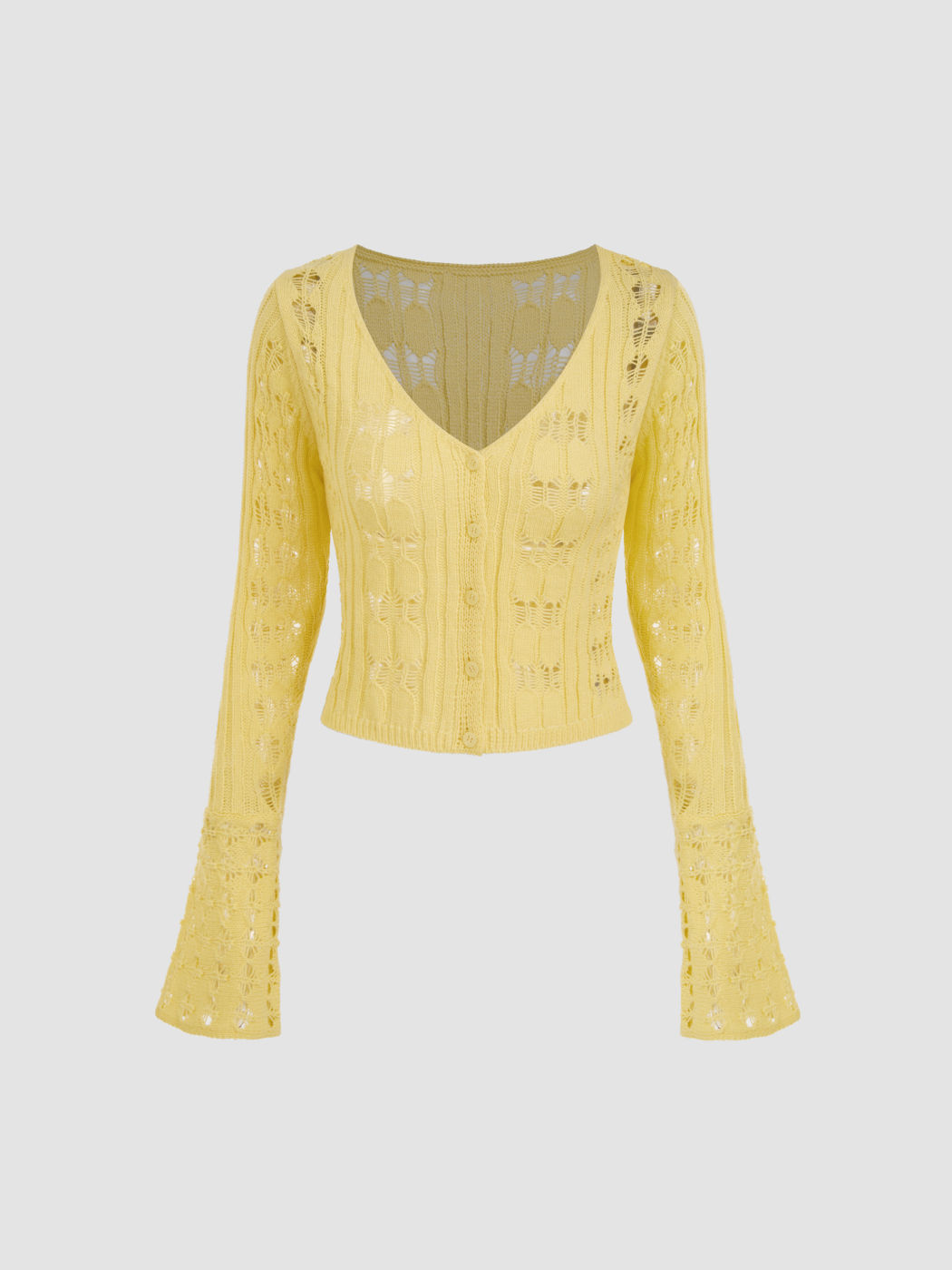Crochet V-neck Button Floral Hollow Out Cardigan