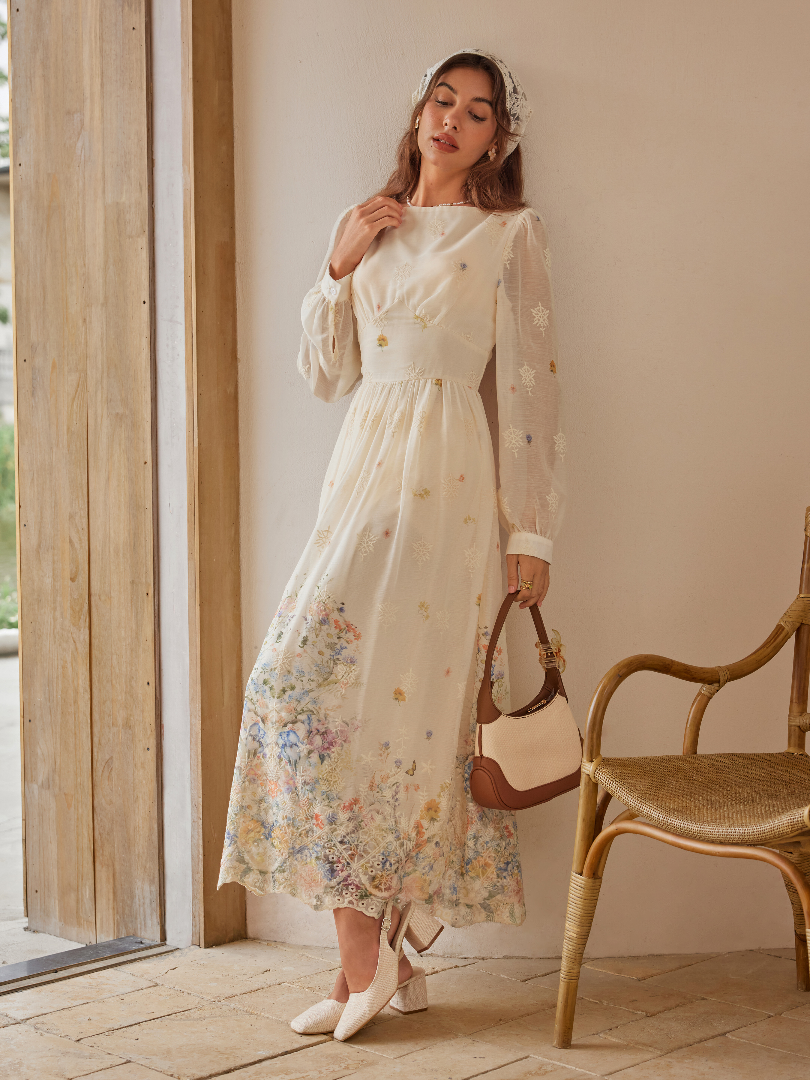 Madelyn Flare Sleeve Embroidered Upper Mini Dress