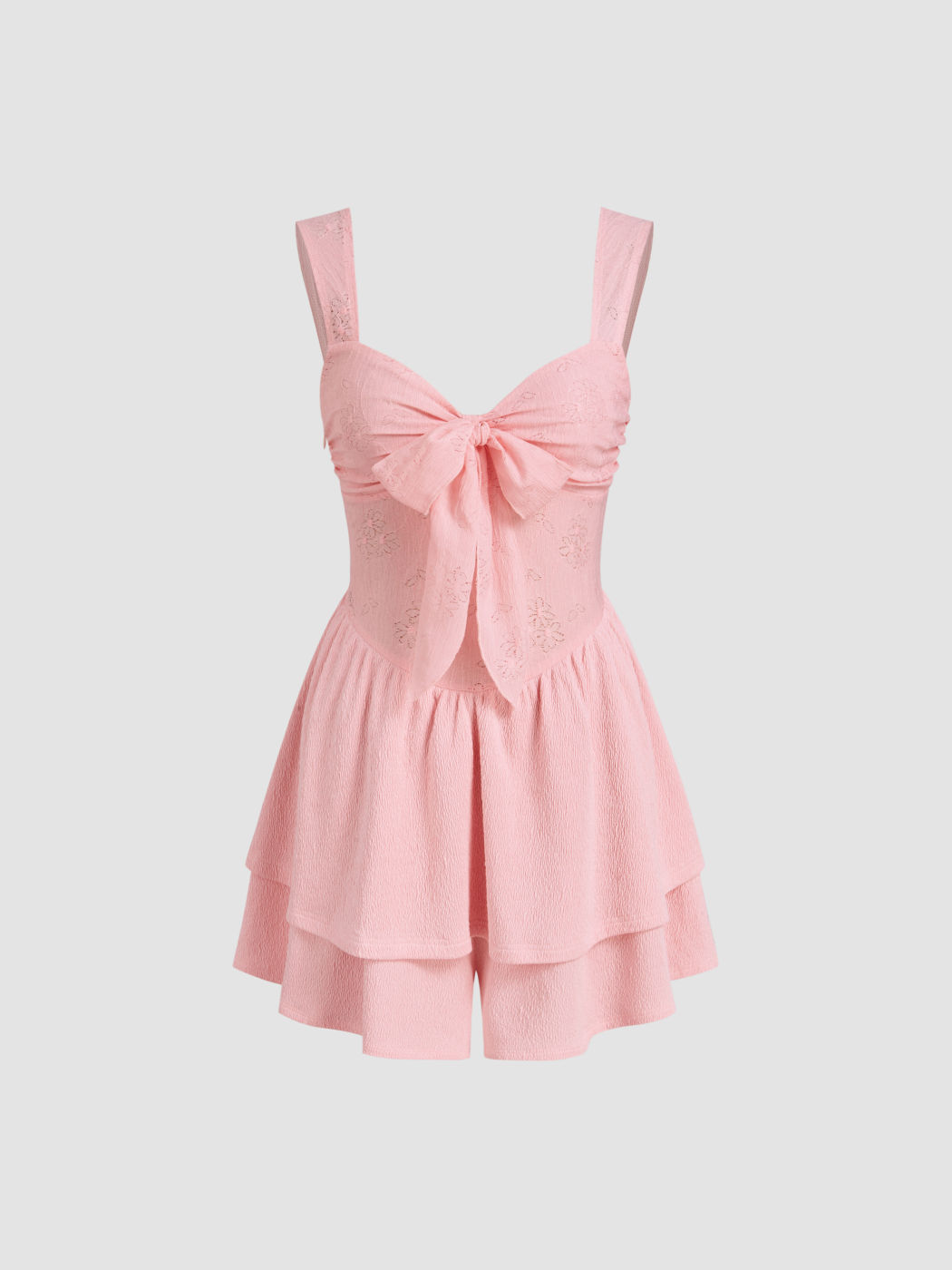 Scoop Neckline Jacquard Bowknot Romper