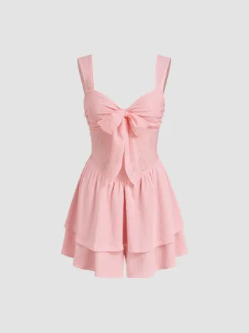 Romper mit Schälausschnitt und Jacquard-Bows