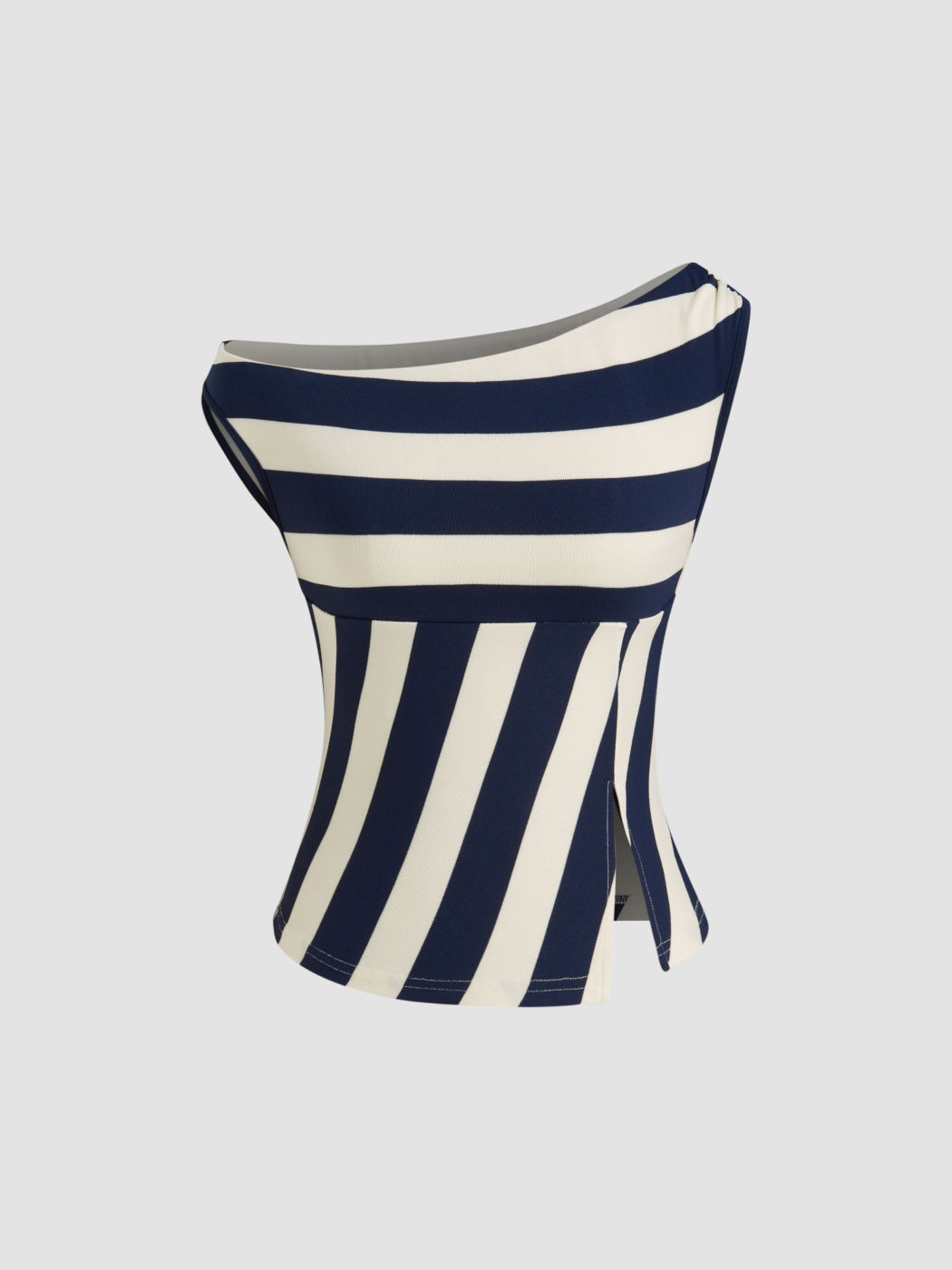 Knit Off-shoulder Stripe Split Top