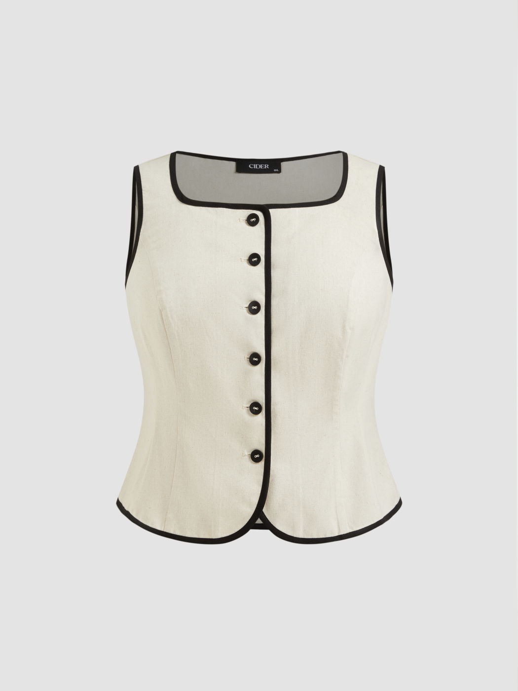 Top in misto lino con scollo a barchetta e bordi a contrasto taglie comode