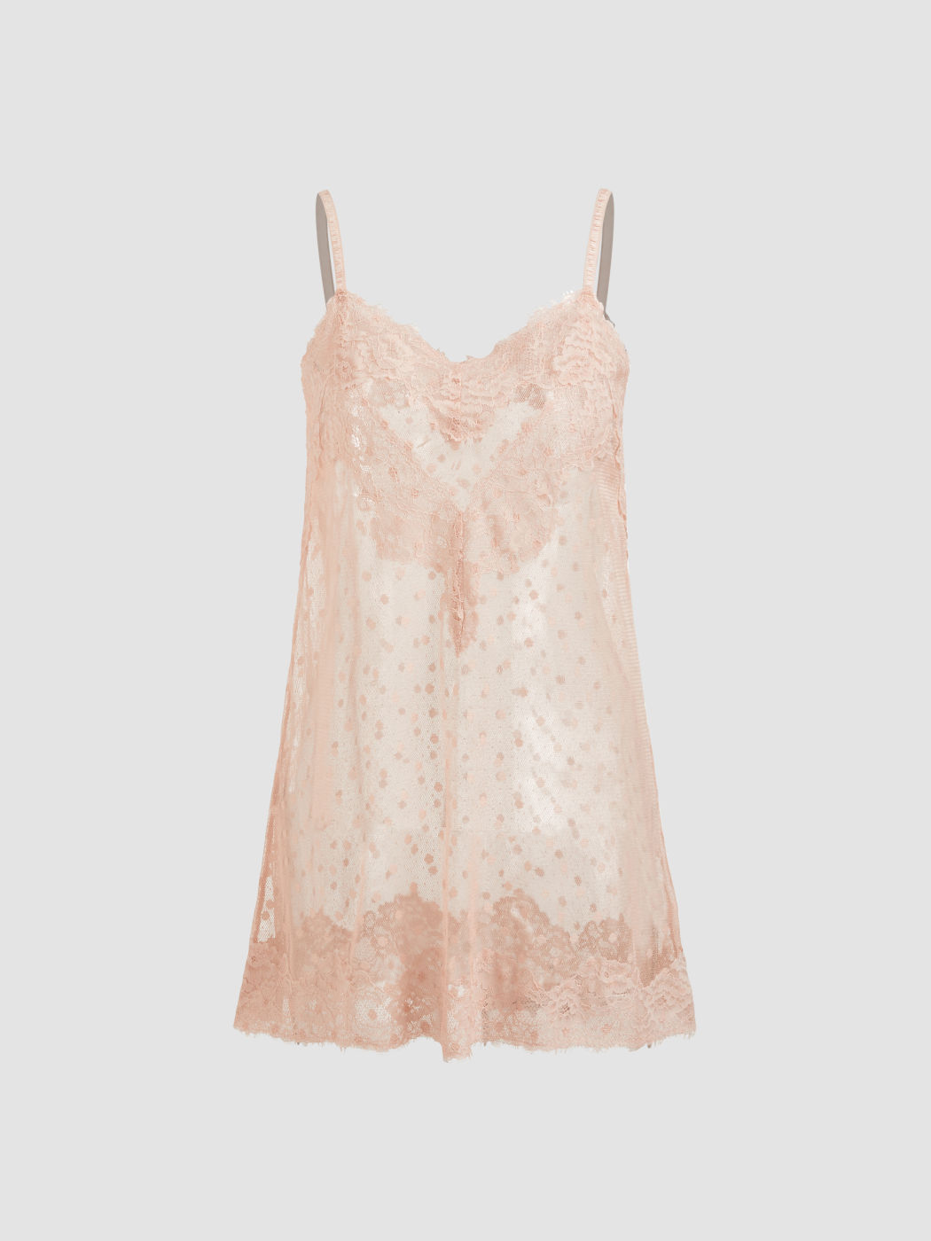 Set di due pezzi con top in pizzo con scollo a V in rete e top corto a tinta unita con spalline