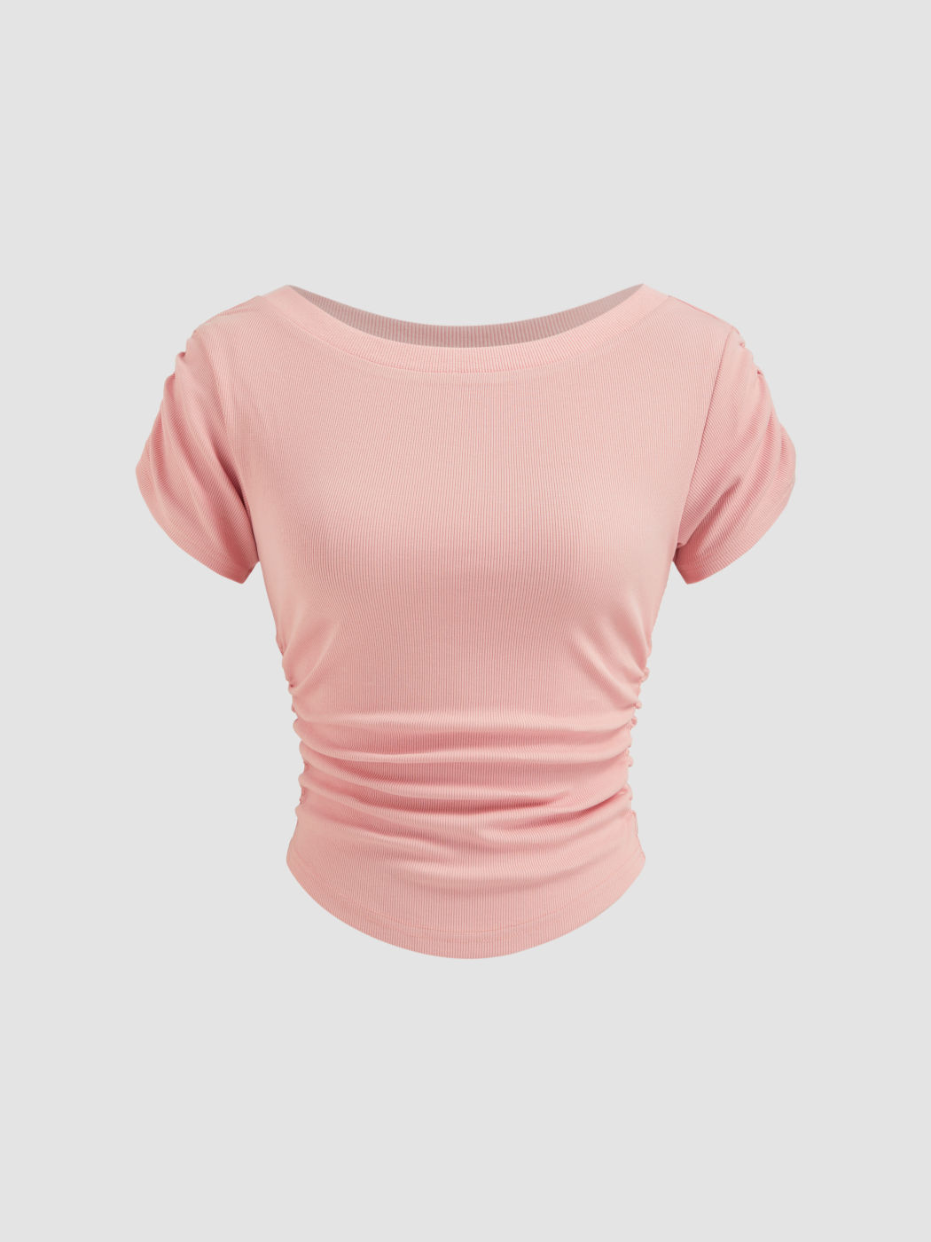 Cotton-blend Boat Neck Ruched Tee