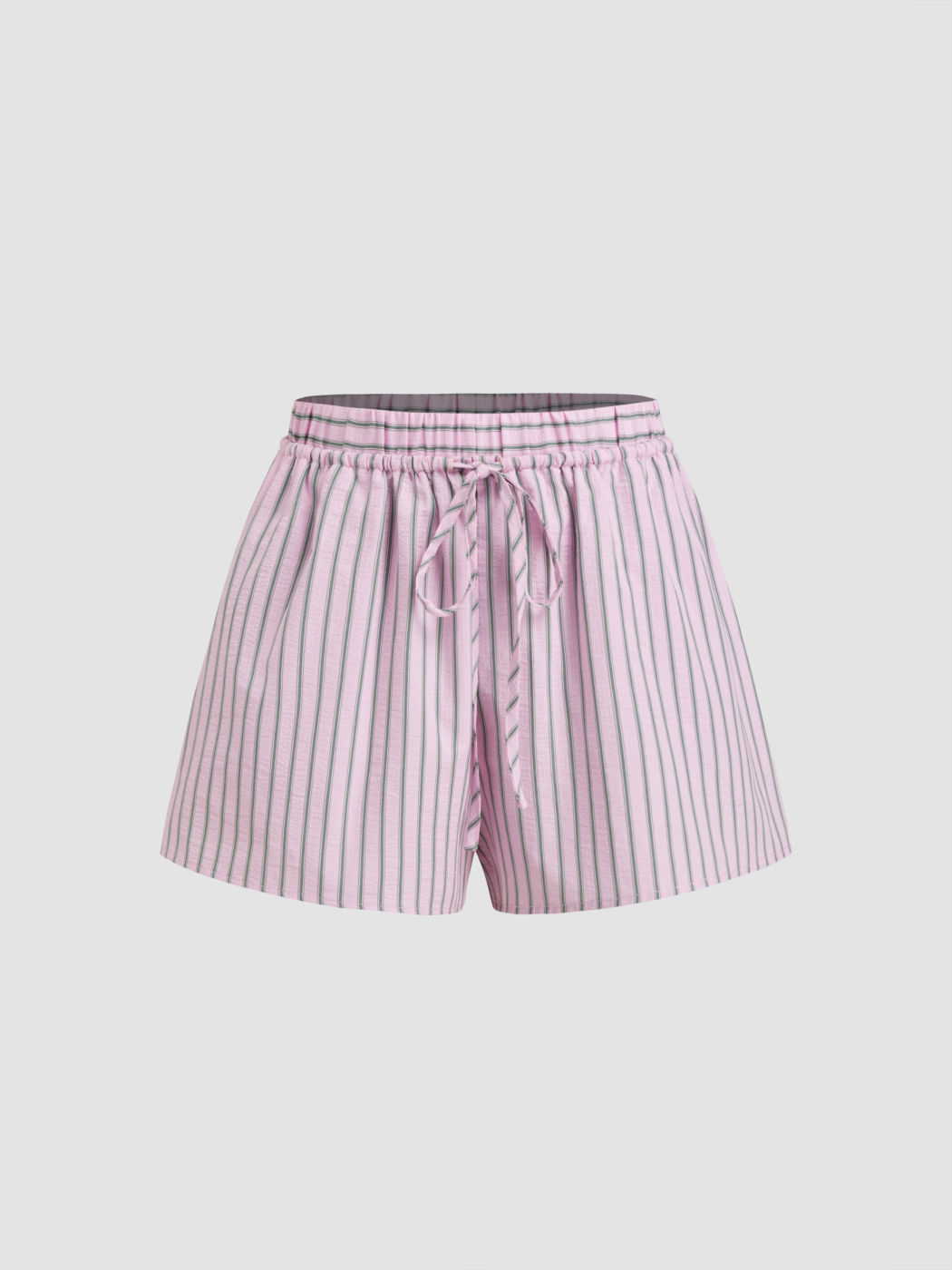 Cotton-blend Mid Rise Stripe Drawstring Shorts