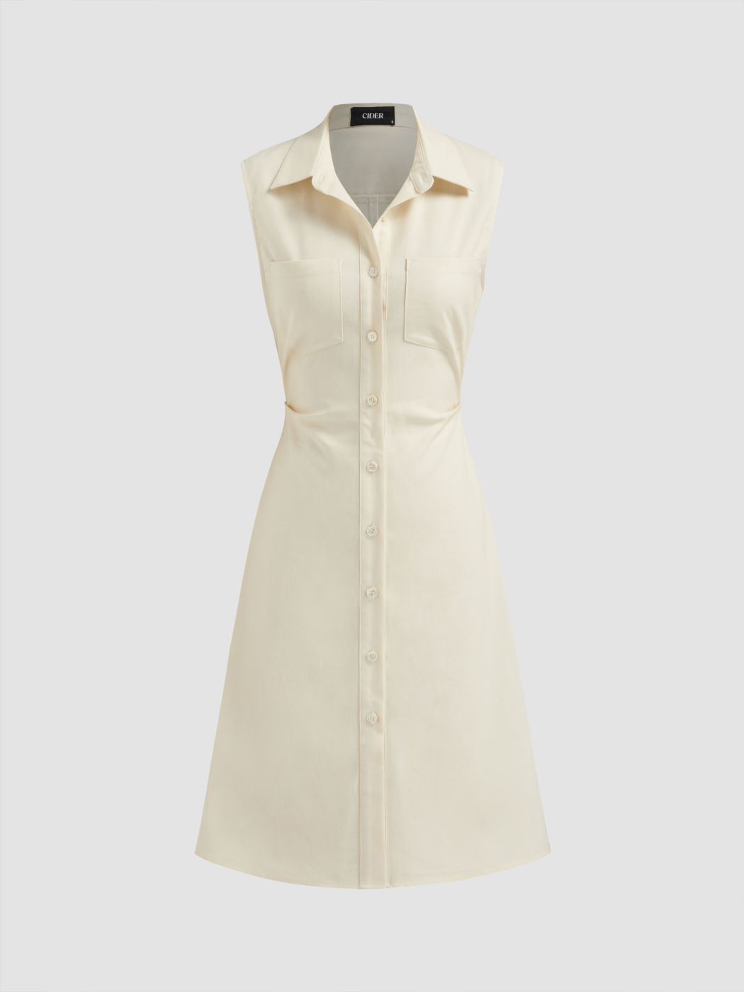 Linen-blend Polo Neck Button Through Knotted Midi Dress