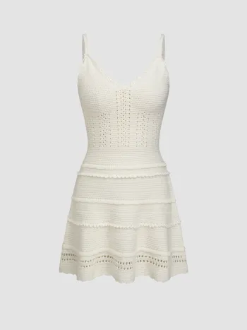 Knit V-neck Lettuce Trim Mini Dress