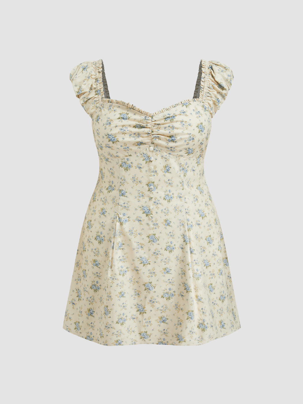 Cotton Sweetheart Floral Lettuce Trim Mini Dress Curve & Plus
