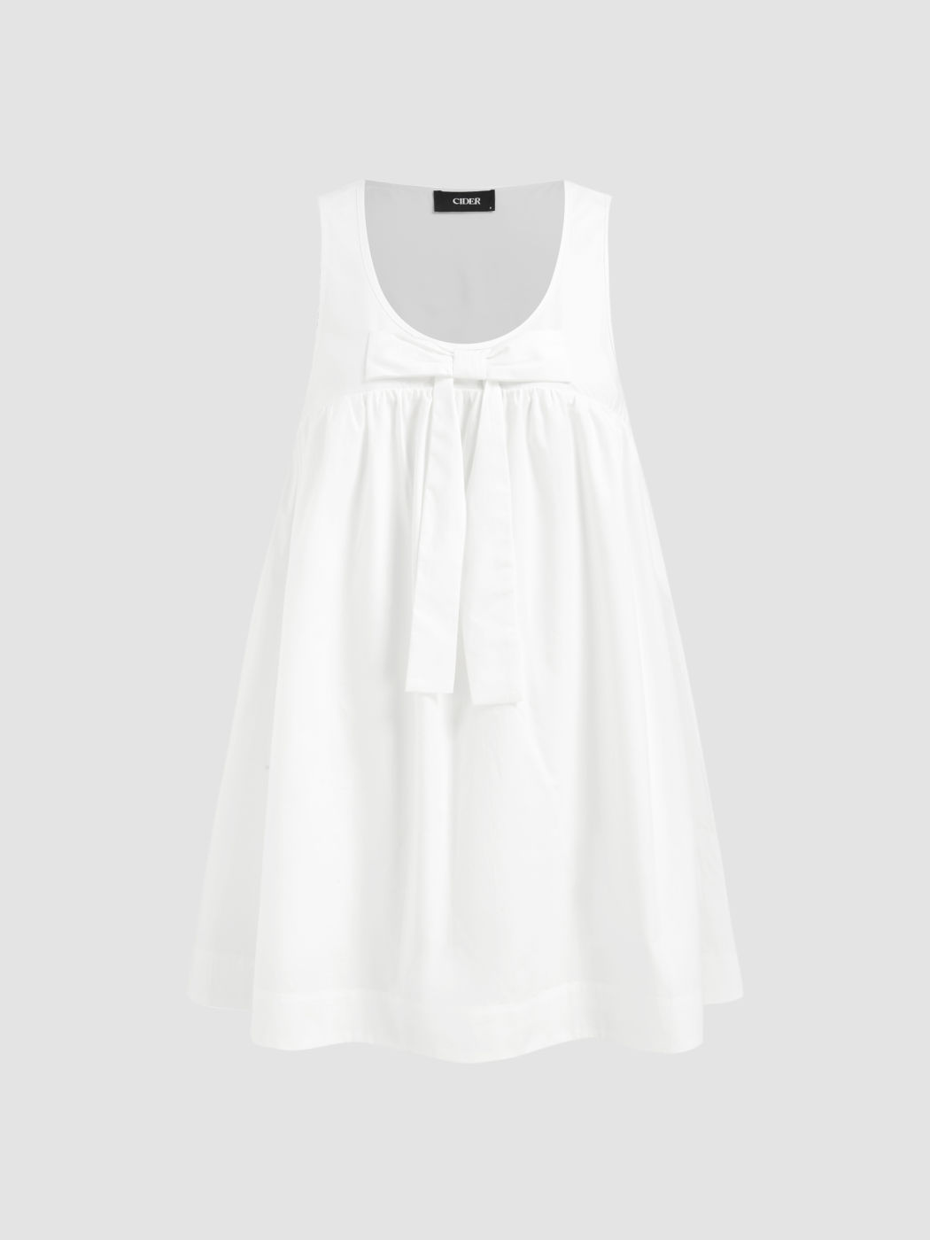 Cotton U-neckline Bowknot Smock Mini Dress