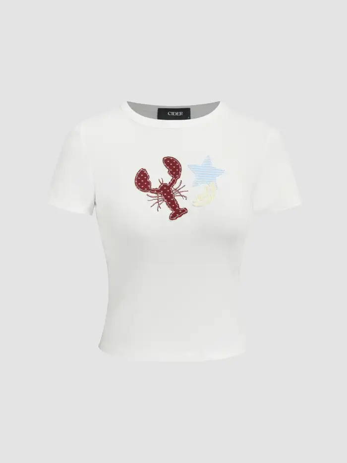 Round Neckline Lobster Graphic Tee