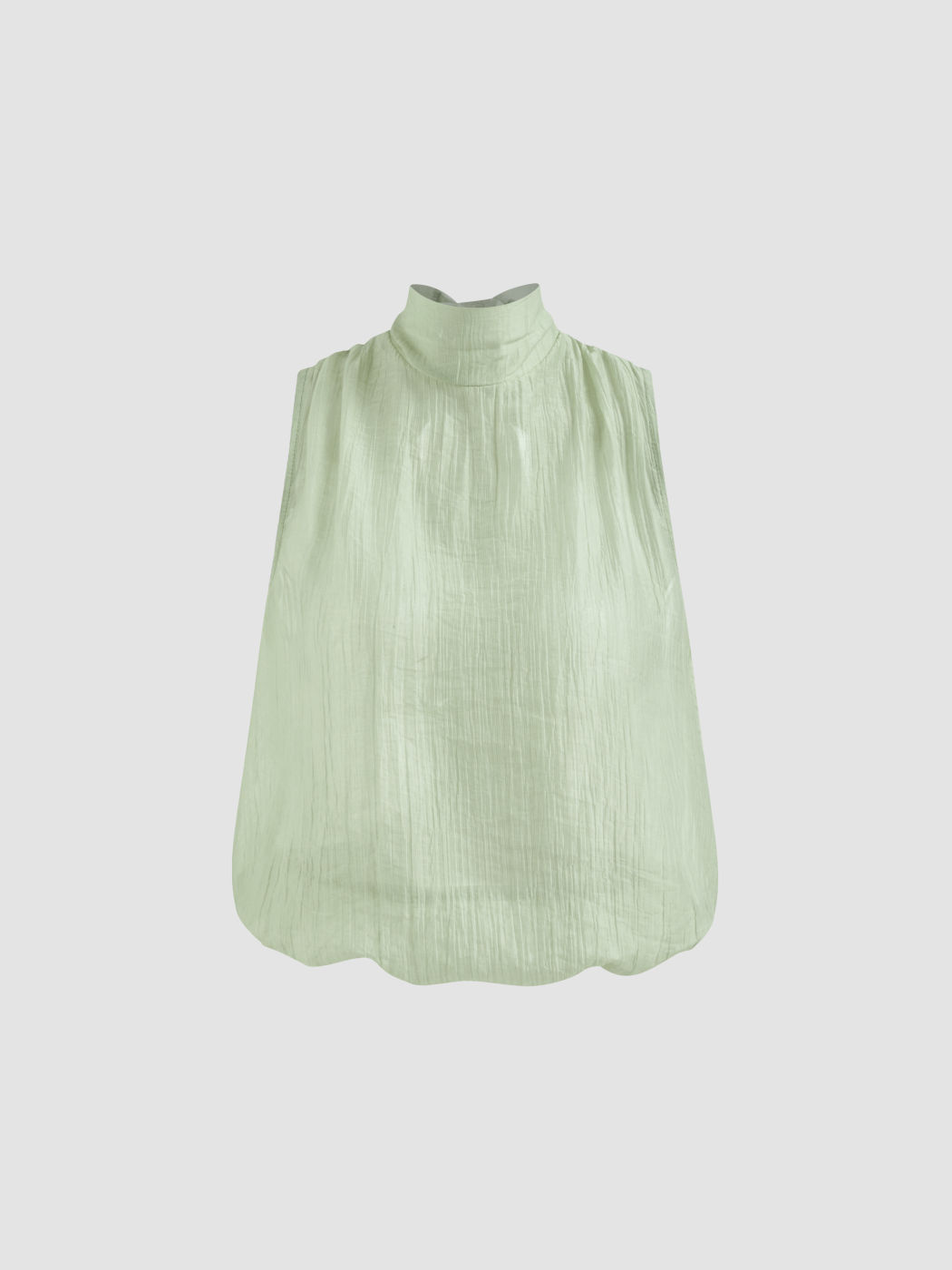 Chiffon High Neck Bowknot Bubble See-though Oversized Blouse
