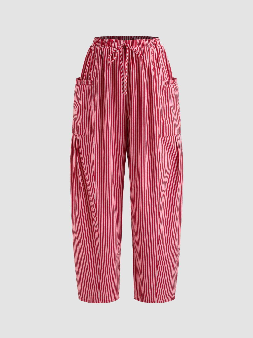 100% Cotton Mid Rise Stripe Tapered Trousers