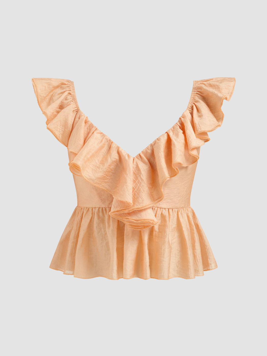 Top con scollo a V e orlo arricciato in misto seta