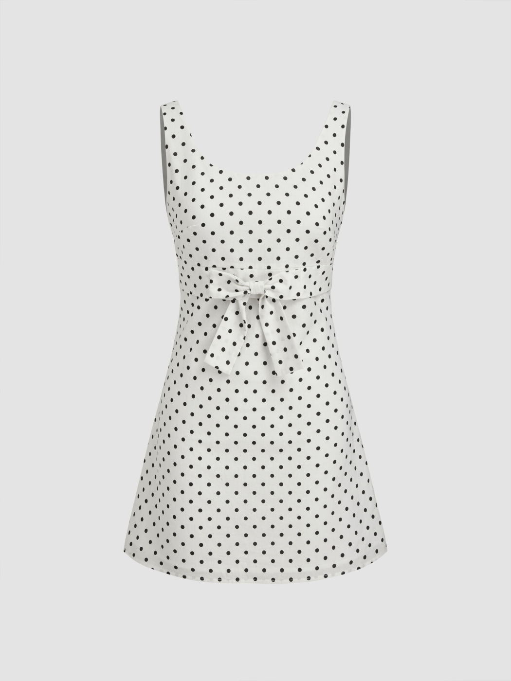 100% Cotton U-neckline Polka Dot Bowknot Mini Dress