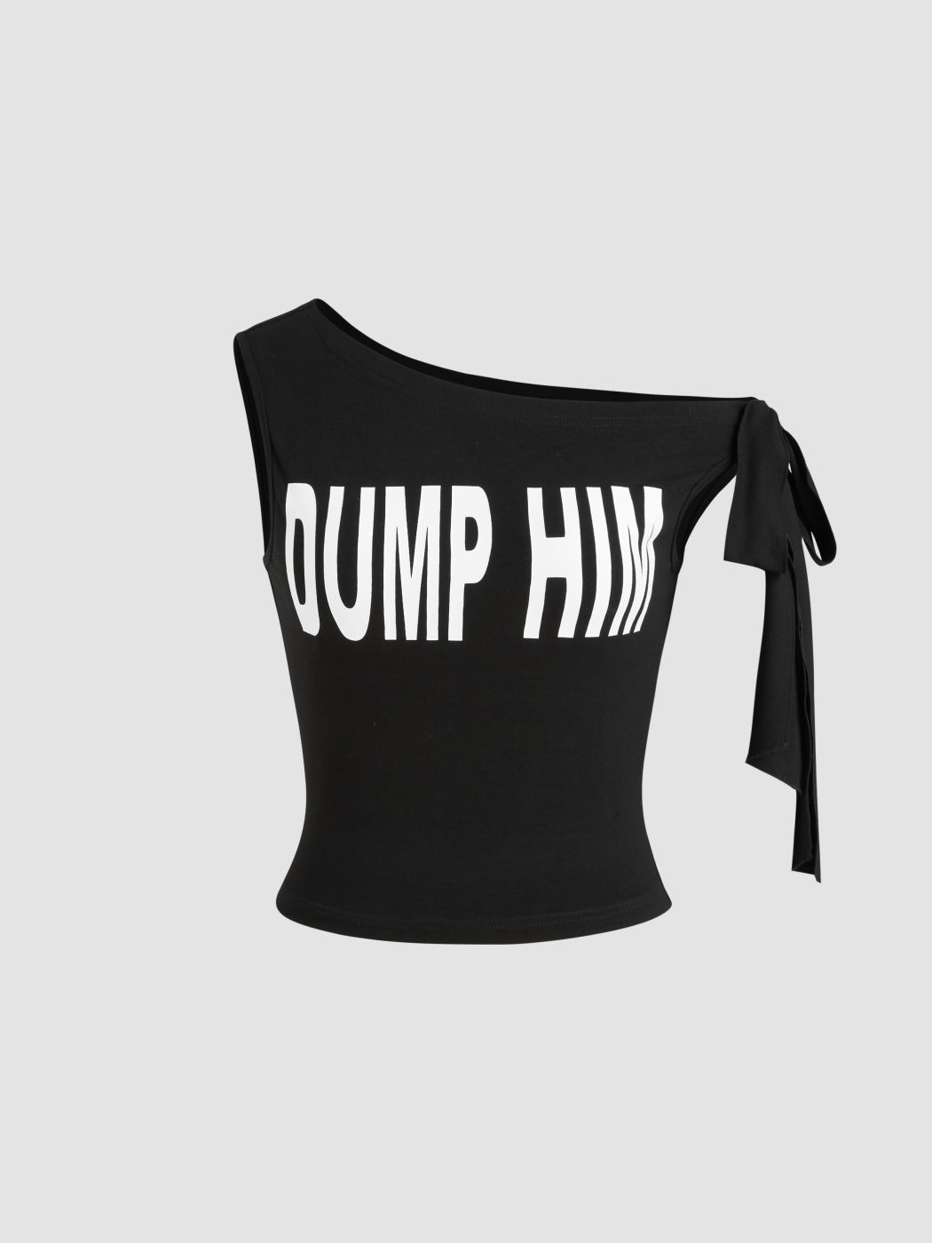 Top asimmetrico con scollo DUMP HIM con fiocco grafico