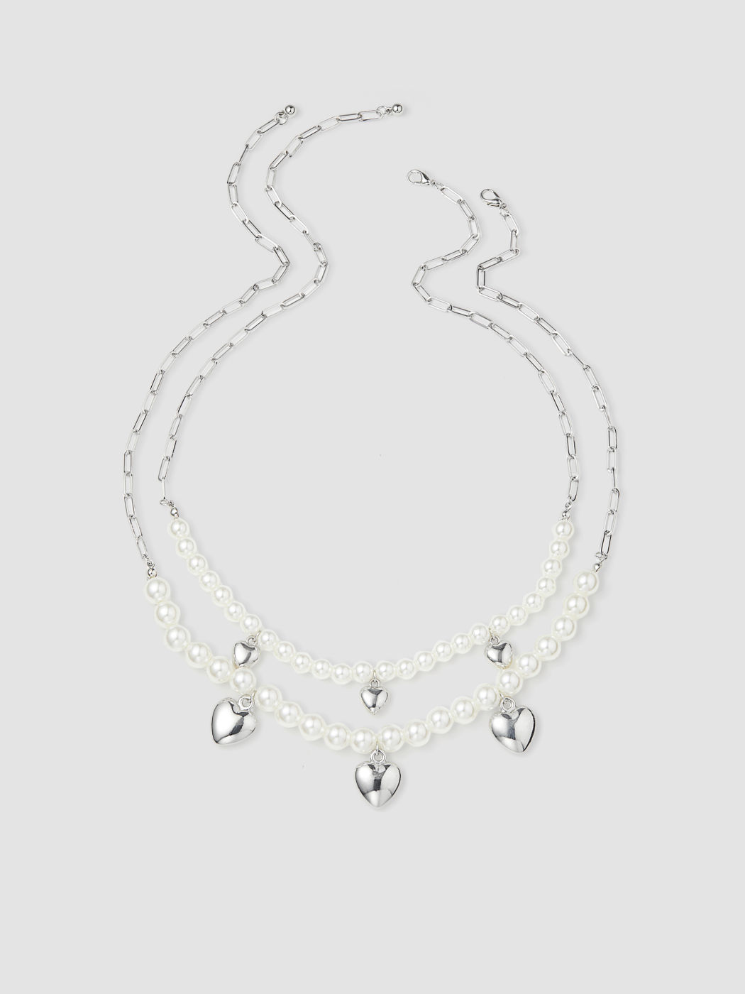 DOUBLE LAYERED HEART PENDANT & FAUX PEARL BEAD CHAIN ANKLET