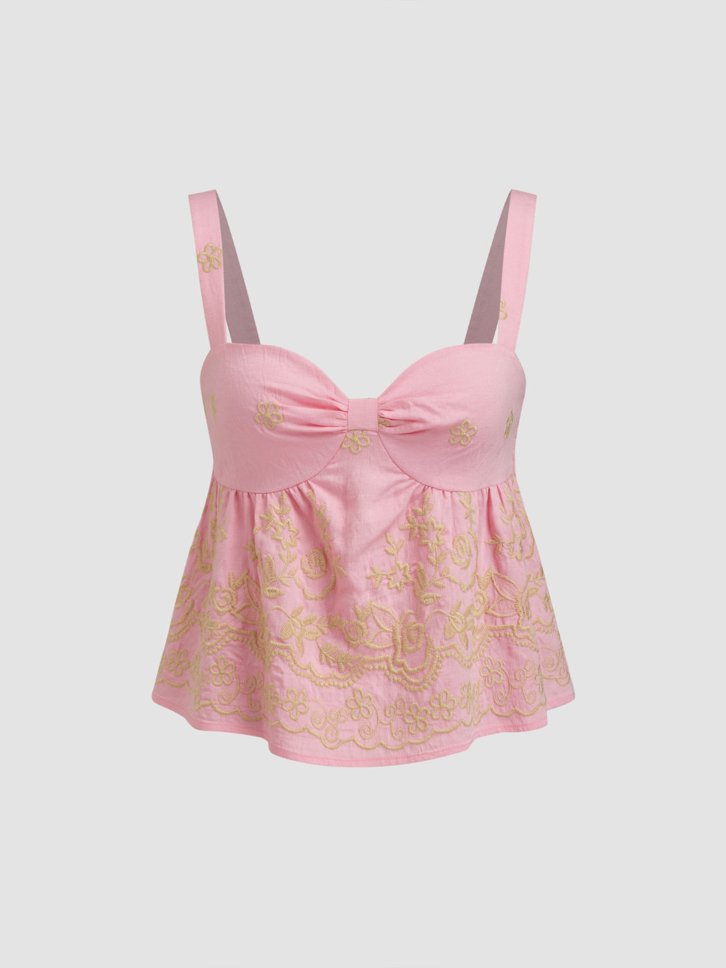 Embroidery Floral Shirred Cami Top