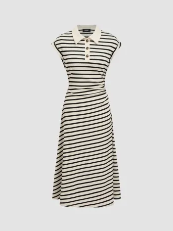 Midi-Kleid mit Polohals und Streifen