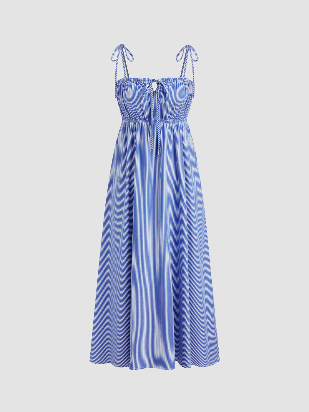 Drawstring Stripe Shirred Cut Out Cami Maxi Dress