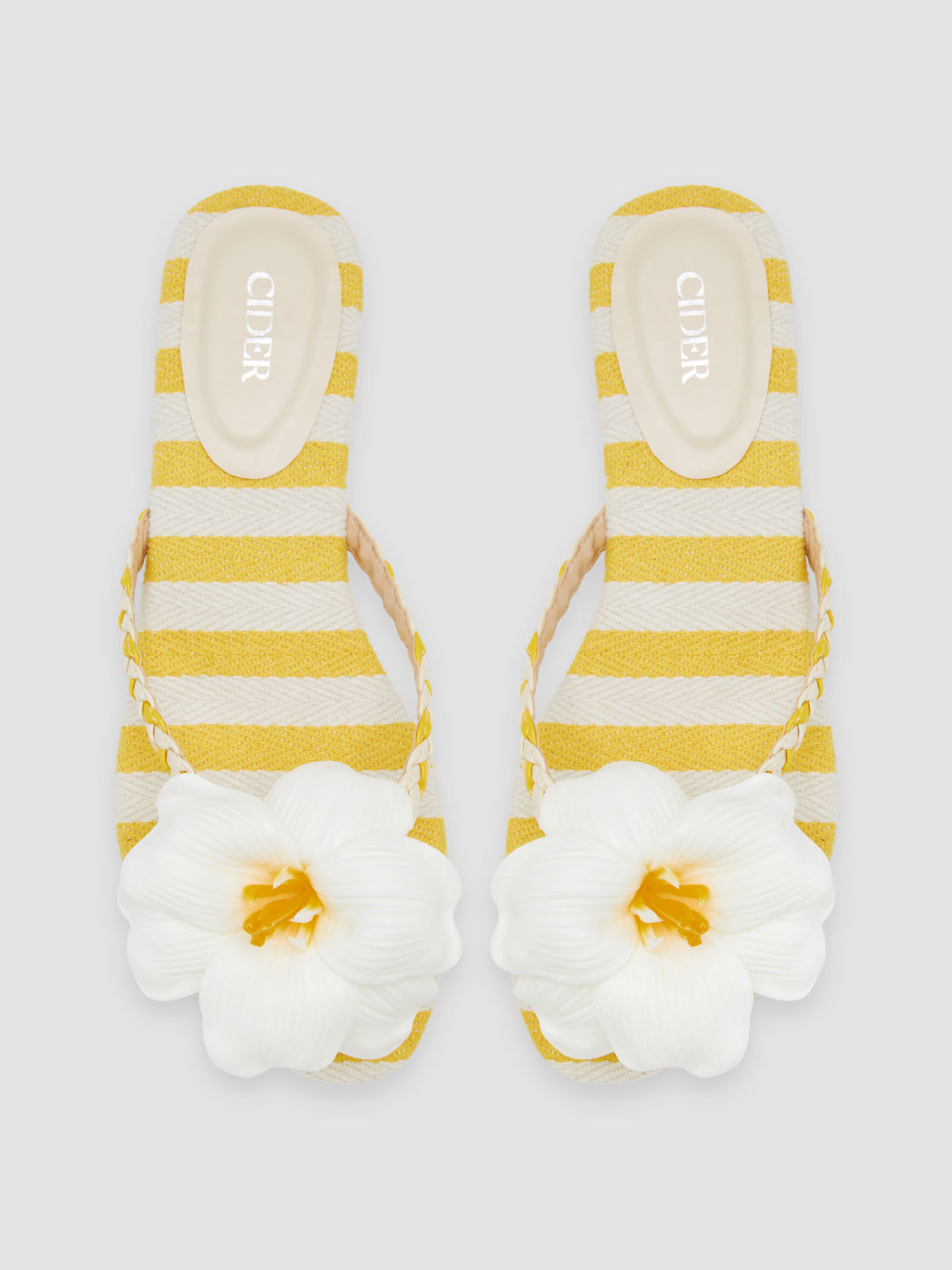 FLOWER & STRIPED WOVEN FLIP-FLOP SLIPPERS