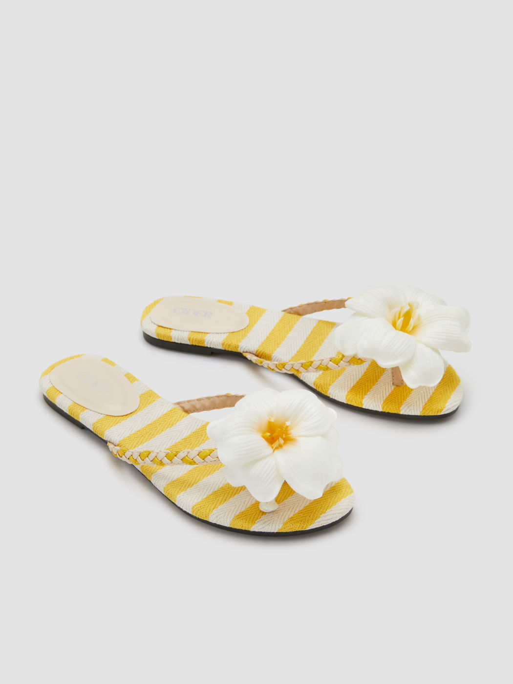 FLOWER & STRIPED WOVEN FLIP-FLOP SLIPPERS