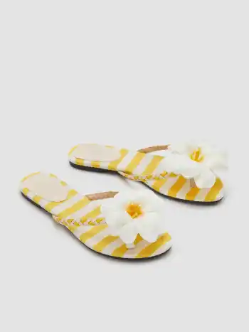 Blumen- und Streifenmuster Gewebte Flip-Flop Pantoffeln