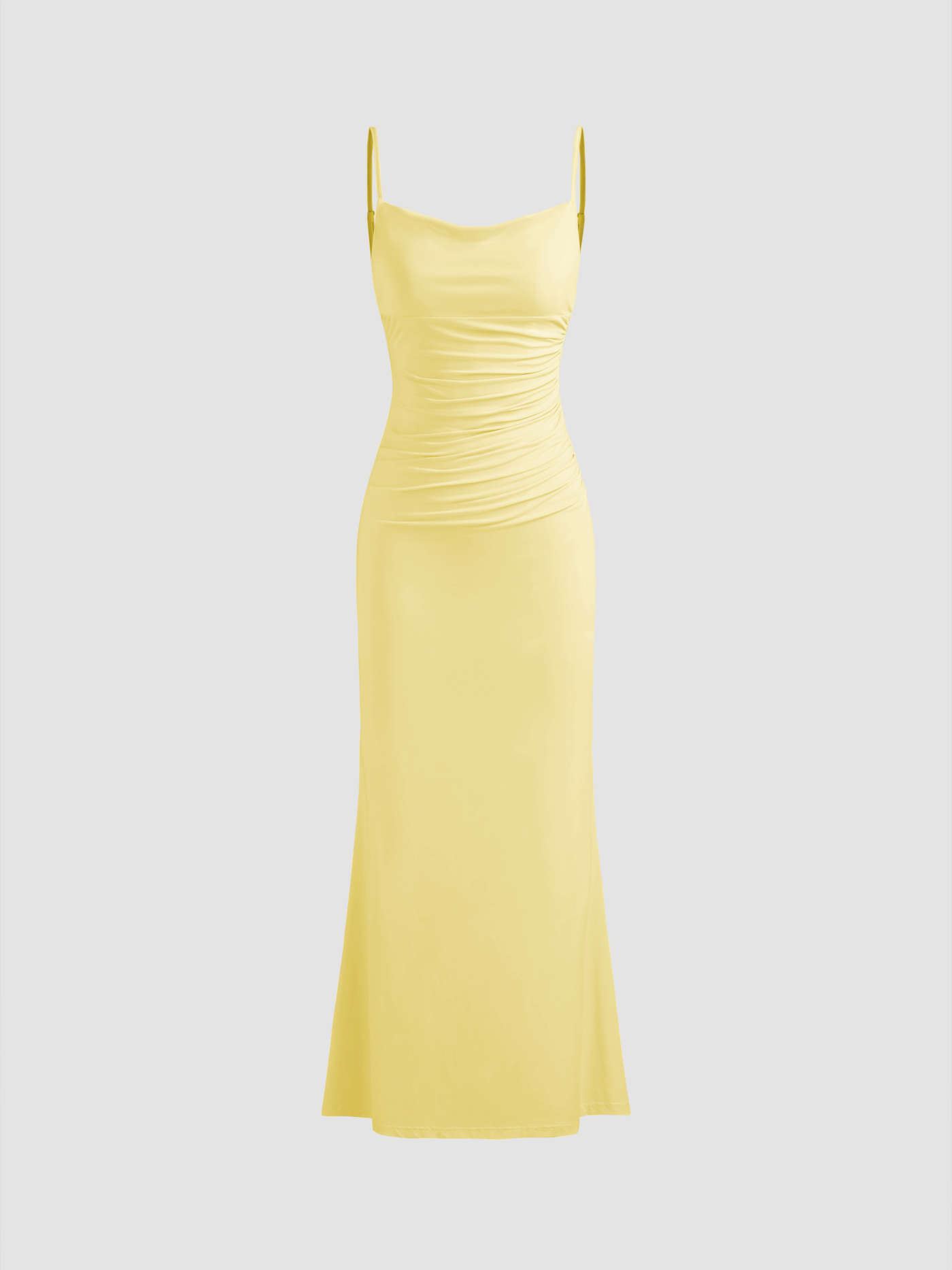 Bridesmaid Dress Knit Fabric Cowl Neck Ruched Backless Maxi Dress For Party/Clubbing