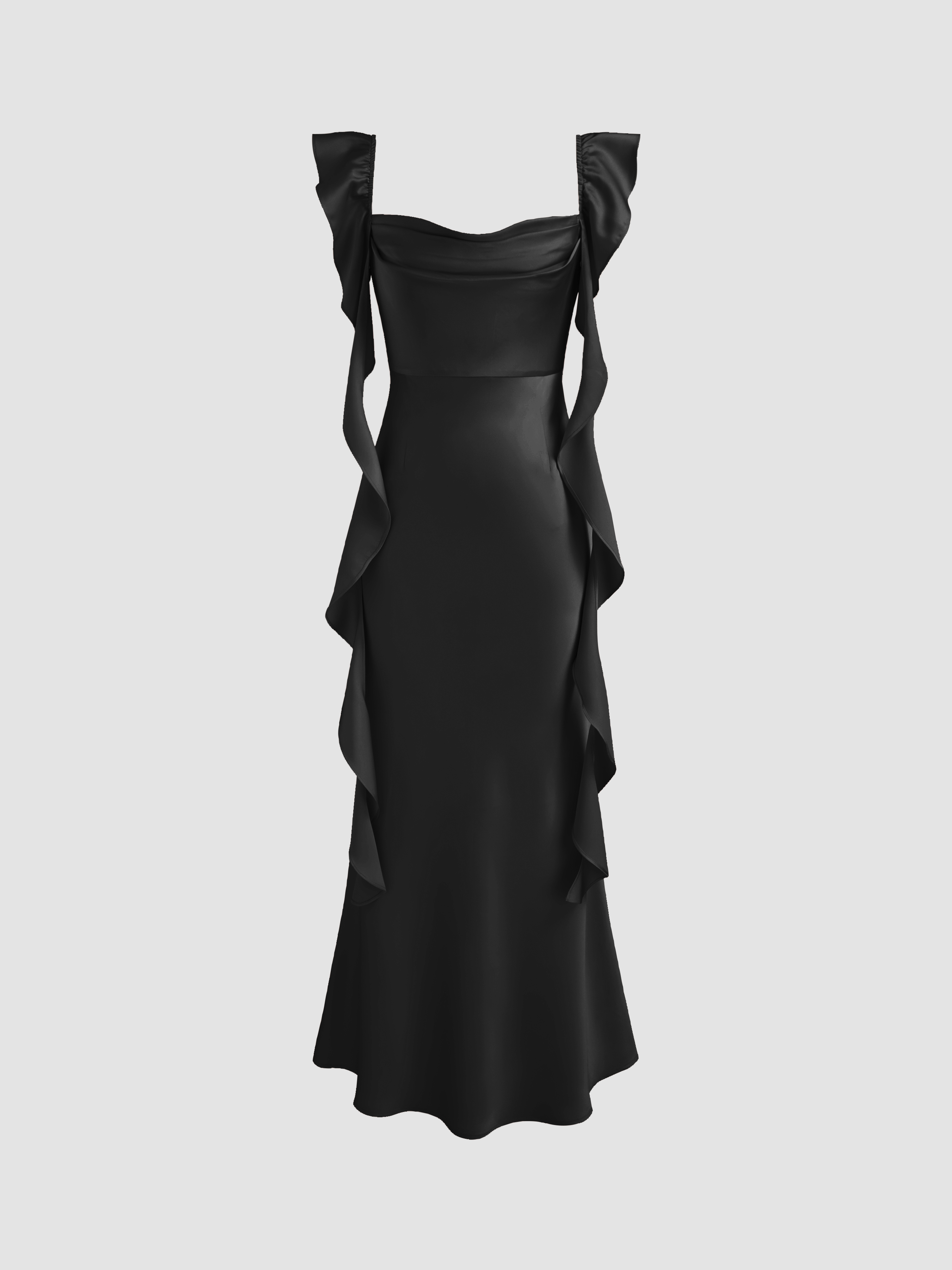 Cider◆ Satin cowl neck ソリッド フリルヘム マキシドレス Satin Satin Cowl Neck Solid Ruffle Hem Maxi Dress Curve