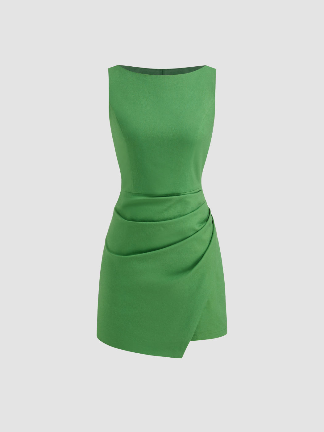Linen-blend Boat Neck Ruched Mini Dress