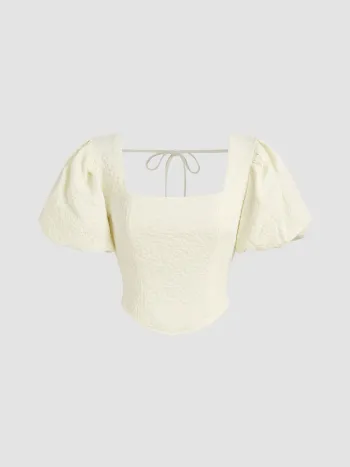Bluse mit quadratischem Hals, texturierten Ballonsleeves und Kurvenausschnitt Kurve & Plus