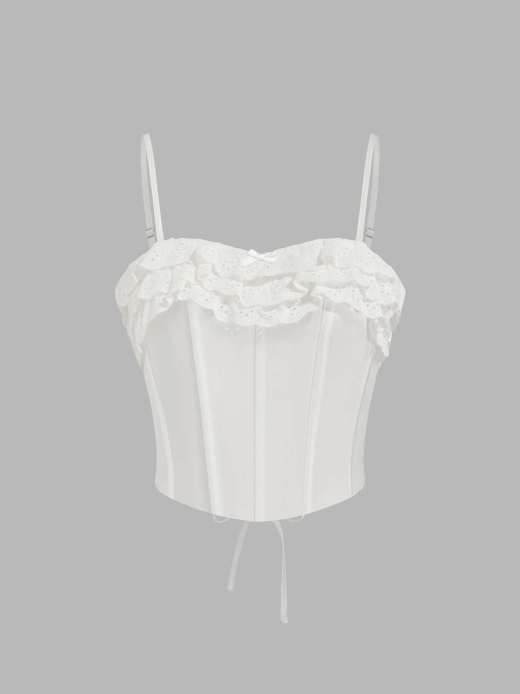 Satin Satin Broderie Anglaise Lace Up Corset Crop Cami Top For Rencard